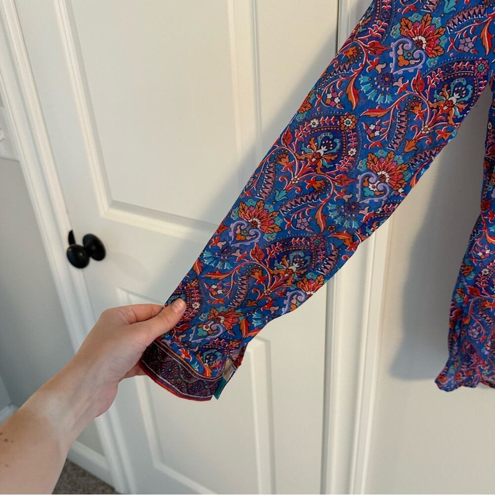 LOFT The Softened Shirt Blue Red Block Print Long Sleeve Blouse Top Small - Picture 13 of 13